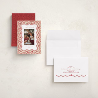 This is a peppermint holiday photo cards with standard by Julie Murray called cottage scallop printing on recycled smooth signature in grand
