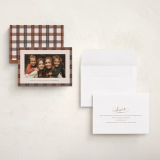 This is a hazel holiday photo cards with standard by Olivia Kanaley Inman called taffeta tartan printing on recycled smooth signature in grand