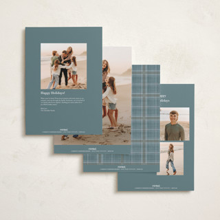 This is a powder blue holiday photo cards with standard by Baumbirdy called traditional plaid printing on signature in grand