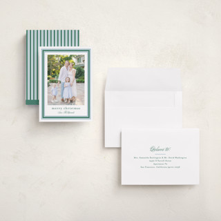 This is a spearmint holiday photo cards with standard by Carolyn MacLaren called preppy ribbon printing on signature in grand