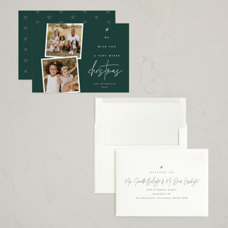 This is a forest holiday photo cards with standard by Kelly Schmidt called very merry printing on recycled smooth signature in grand