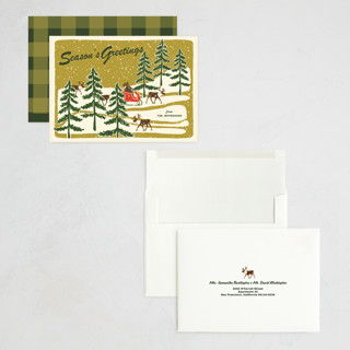 This is a fresh pine holiday photo cards with standard by Lauren Jinhee called vintage north pole printing on signature in grand