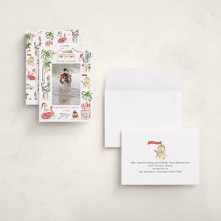 This is a red crab holiday photo cards with standard by Sarah Knight called warmest wishes printing on recycled smooth signature in grand