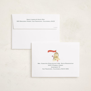 This is a red crab holiday photo cards with standard by Sarah Knight called warmest wishes printing on recycled smooth signature in grand