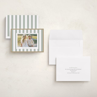 This is a sage holiday photo cards with standard by Angela Thompson called linen stripes printing on signature in grand