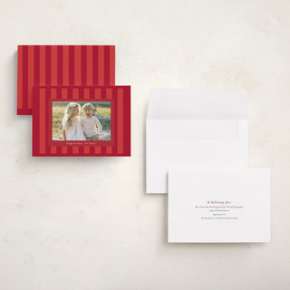 This is a poinsettia holiday photo cards with standard by Angela Thompson called linen stripes printing on signature in grand