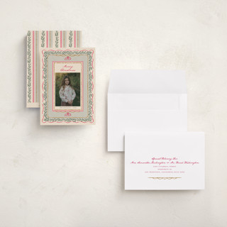 This is a wreath holiday photo cards with standard by Leia Matt called rustic romance printing on recycled smooth signature in grand
