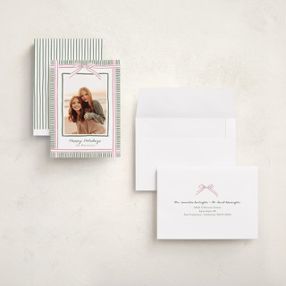 This is a pink sand holiday photo cards with standard by Chris Griffith called holiday wrap printing on recycled smooth signature in grand