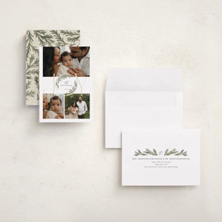 This is a moss holiday photo cards with standard by Paula Pecevich called inner pine wreath printing on recycled smooth signature in grand