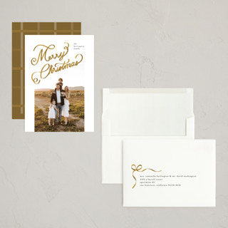 This is a halo holiday photo cards with standard by taylorVdesign called ribbon letters printing on recycled smooth signature in grand