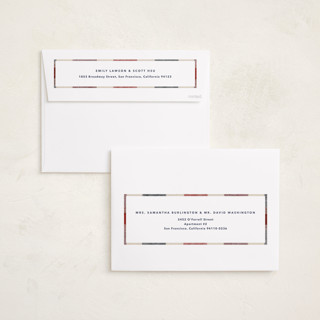 This is a cranberry holiday photo cards with standard by Carrie Moradi called cozy checked plaid printing on recycled smooth signature in grand