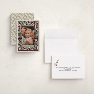 This is a garland holiday photo cards with standard by Thomas Ward called teaberry stained glass printing on signature in grand