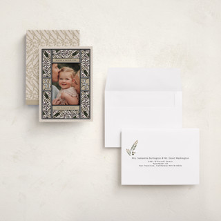 This is a eggnog holiday photo cards with standard by Thomas Ward called teaberry stained glass printing on recycled smooth signature in grand