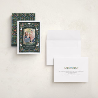 This is a forest holiday photo cards with standard by Paper Sun Studio called charming dove border printing on signature in grand