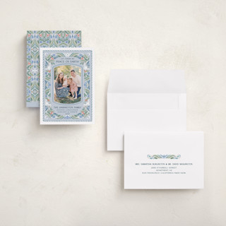 This is a frost holiday photo cards with standard by Paper Sun Studio called charming dove border printing on recycled smooth signature in grand