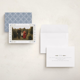 This is a juniper holiday photo cards with standard by Wildfield Paper Co called folk border printing on recycled smooth signature in grand