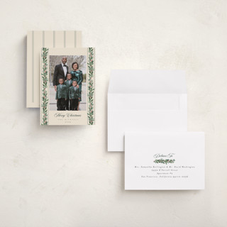 This is a eggnog holiday photo cards with standard by Rebecca Durflinger called evergreen garlands printing on recycled smooth signature in grand
