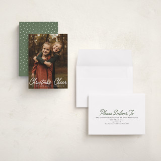 This is a snowfall holiday photo cards with standard by Karidy Walker called cheerful script printing on recycled smooth signature in grand