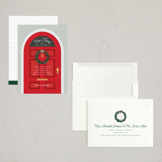 This is a poinsettia holiday photo cards with standard by Erica Krystek called holiday move printing on signature in grand