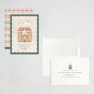 This is a pine holiday photo cards with standard by Pixel and Hank called holiday greetings printing on signature in grand