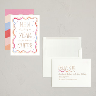 This is a candy holiday photo cards with standard by Creo Study called new year squiggle printing on signature in grand