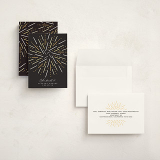 This is a midnight holiday photo cards with standard by Owl and Toad called fireworks printing on signature in grand