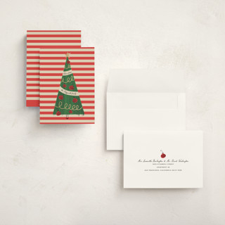 This is a peppermint holiday photo cards with standard by Heather Schertzer called pencil tree printing on signature in grand