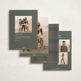 This is a rustic holiday photo cards with standard by Makewells called antiqued plaid printing on recycled smooth signature in grand
