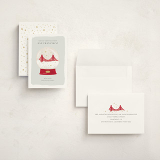 This is a juniper holiday photo cards with standard by Laura Bercovich called golden gate globe printing on signature in grand