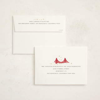 This is a juniper holiday photo cards with standard by Laura Bercovich called golden gate globe printing on signature in grand