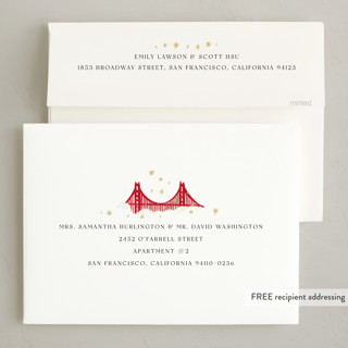 This is a winter holiday photo cards with standard by Laura Bercovich called golden gate globe printing on signature in grand