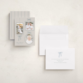 This is a champagne holiday photo cards with standard by Baumbirdy called bows printing on recycled smooth signature in grand