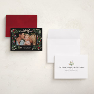 This is a orchard holiday photo cards with standard by Grae called holiday ribbon printing on signature in grand
