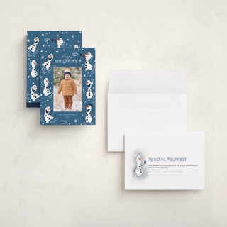 This is a night holiday photo cards with standard by Orasie called disney's frozen olaf holiday fun printing on recycled smooth signature in grand