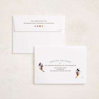 This is a ice holiday photo cards with standard by Kelsey Mucci called disney's mickey and friends tis the ski-son printing on recycled smooth signature in grand