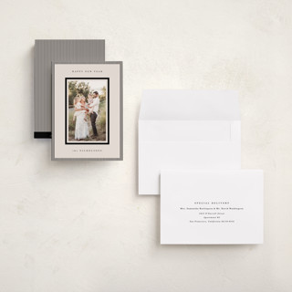 This is a linen holiday photo cards with standard by Kelly Schmidt called striped border printing on recycled smooth signature in grand
