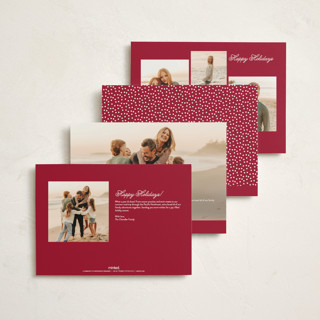 This is a cranberry holiday photo cards with standard by Sarah Brown called joy wreath printing on signature in grand