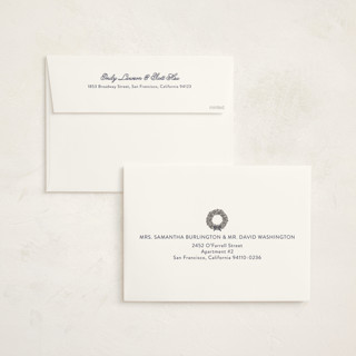 This is a blueberry holiday photo cards with standard by Sarah Brown called joy wreath printing on signature in grand