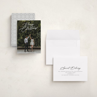 This is a snowfall holiday photo cards with standard by Melanie Kosuge called merry monoline printing on signature in grand