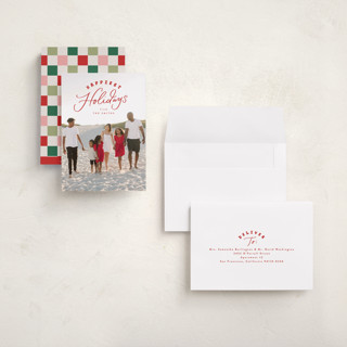 This is a candied apple holiday photo cards with standard by Everett Paper Goods called paisley printing on recycled smooth signature in grand