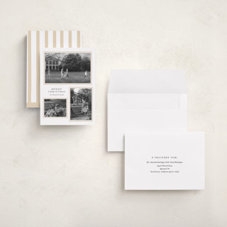 This is a ivory holiday photo cards with standard by Angela Thompson called triple frame printing on recycled smooth signature in grand