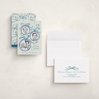 This is a snowball holiday photo cards with standard by Paper Sun Studio called baubles and bows printing on recycled smooth signature in grand