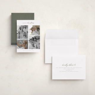 This is a eucalyptus holiday photo cards with standard by Wildfield Paper Co called happy holiday printing on recycled smooth signature in grand