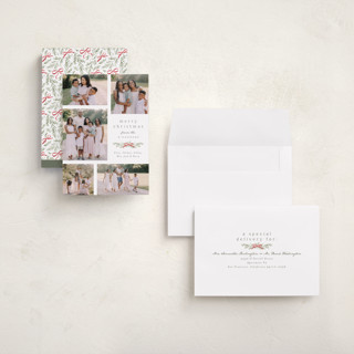 This is a sage holiday photo cards with standard by Everett Paper Goods called multi swag printing on recycled smooth signature in grand