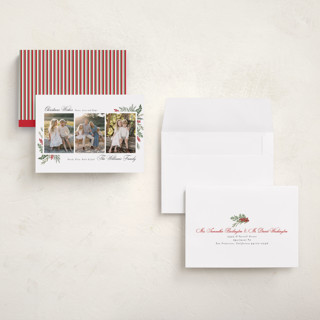 This is a peppermint holiday photo cards with standard by Susan Moyal called warmest wish printing on signature in grand