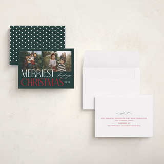 This is a pine holiday photo cards with standard by Makewells called merry stack printing on recycled smooth signature in grand