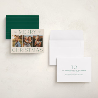 This is a spruce holiday photo cards with standard by Ekko Studio called classy trio printing on recycled smooth signature in grand