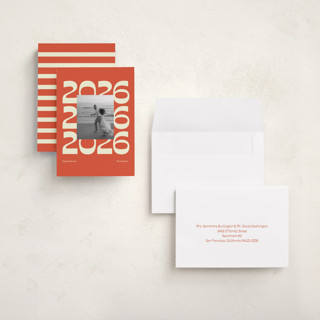 This is a tangerine holiday photo cards with standard by Olivia Faye Co called minimal 2026 printing on recycled smooth signature in grand