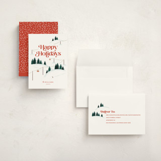 This is a poinsettia holiday photo cards with standard by Robert and Stella called happy hills printing on signature in grand