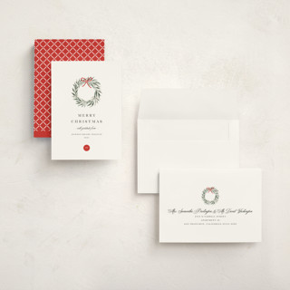 This is a snowfall holiday photo cards with standard by Melanie Kosuge called little wreath printing on signature in grand